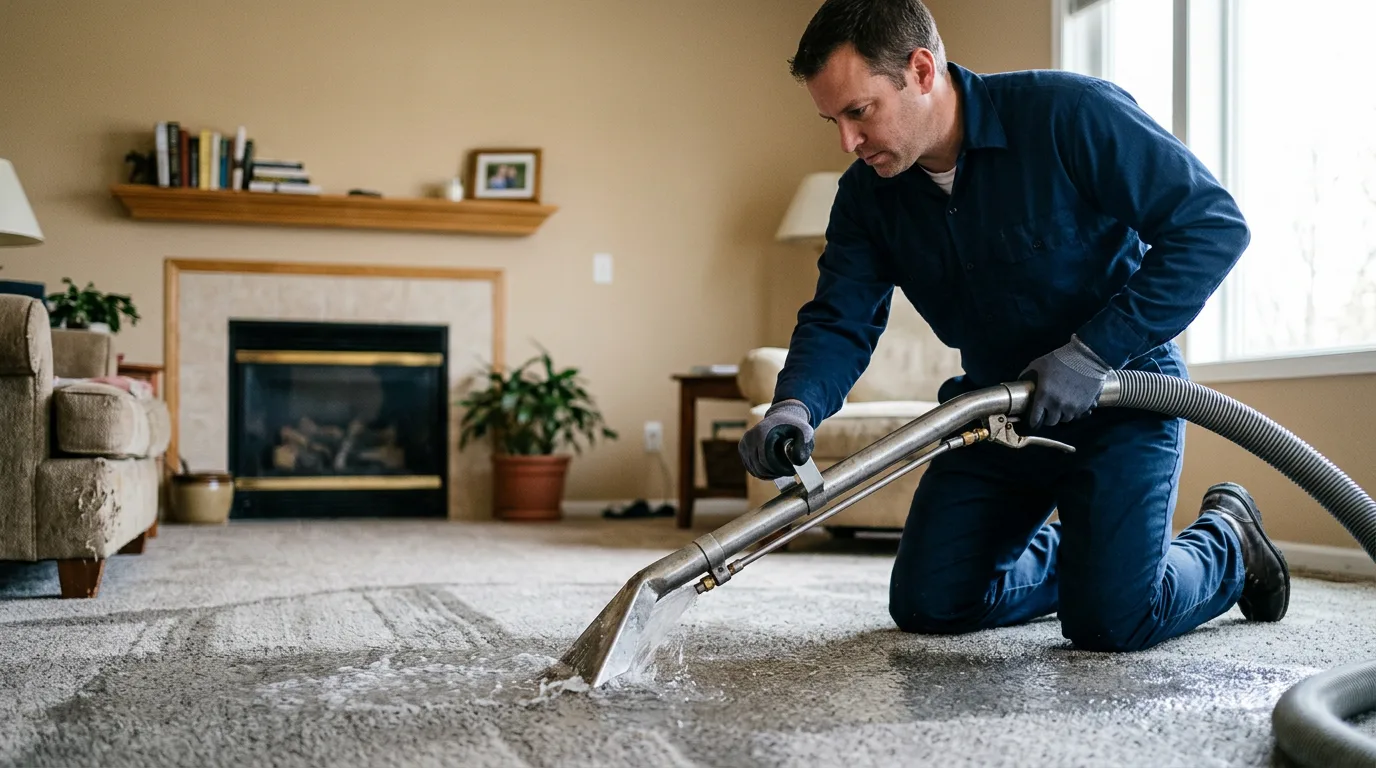 Water damage restoration technician working near Mount Pulaski, IL